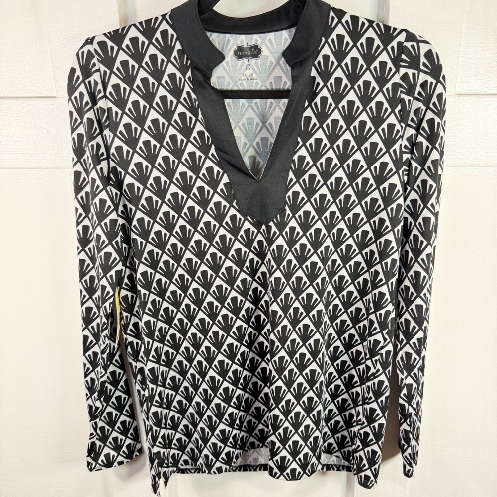 Mud Pie Sandy Sun Shirt Black Fan UPF 50+ Long Sleeve Top Small